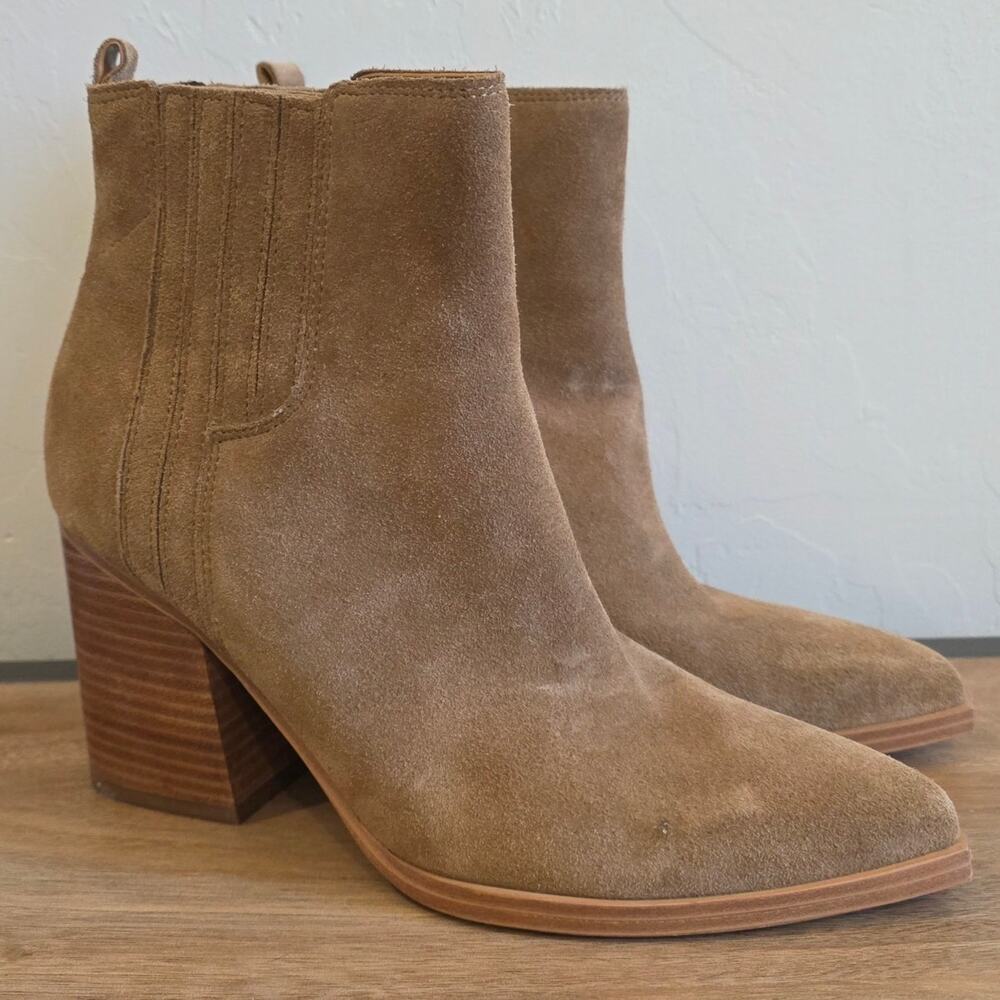 Marc Fisher LTD Oshay Boots Womens 8.5 Tan Suede Pointed Toe Chelsea Booties